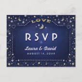 Maan & Sterren Marine Blauw Goud Wit Matching RSVP Uitnodiging Briefkaart (Voorkant)