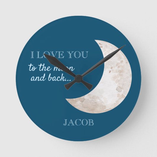Maan Sterren Marineblauw Witte Babykamer Naam Ronde Klok (Voorkant)