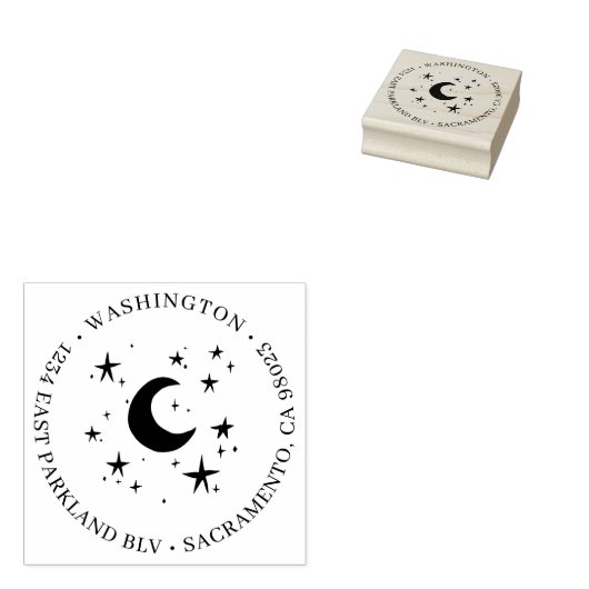 Maan & Sterren | Ronde familienaam Retouradres Rubberstempel (Gestempeld)