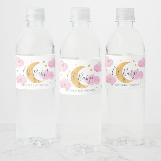 Maan & Sterren Roze Waterlabel Waterfles Etiket (Flessen)