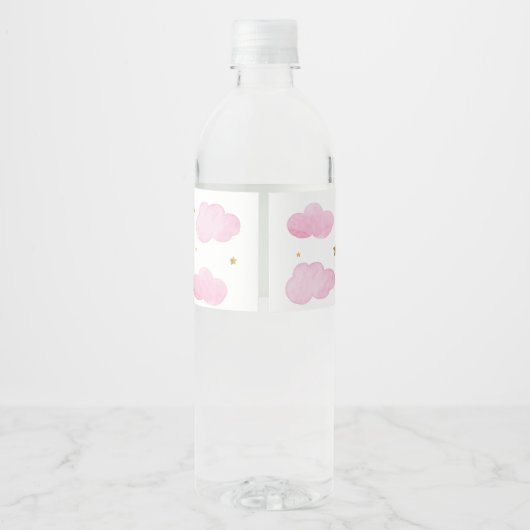 Maan & Sterren Roze Waterlabel Waterfles Etiket (Achterkant)