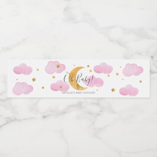 Maan & Sterren Roze Waterlabel Waterfles Etiket (Enkel label)