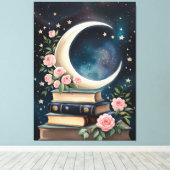 Maan, Sterren, Rozen en Boeken Canvas Afdruk (Insitu (Houten vloer))