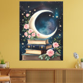 Maan, Sterren, Rozen en Boeken Canvas Afdruk (Insitu (Woonkamer))