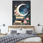 Maan, Sterren, Rozen en Boeken Canvas Afdruk (Insitu (Slaapkamer))