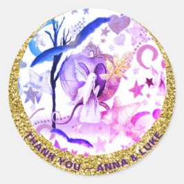 *~* Maan Sterren Sprookjes Glitter Castle Ronde Sticker