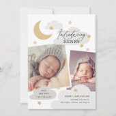 Maan Sterren Wolken Collage Foto Grijze Wolk Geboo Aankondiging (Voorkant)