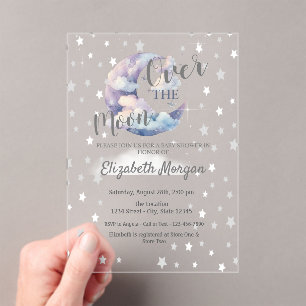 Maan Sterren & Wolken Lavendel Baby Shower Acryl Uitnodigingen