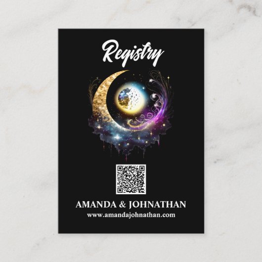Maan sterren zwart magenta QR code register chic Informatiekaartje (Voorkant)