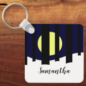 Maan stijgend bij bos in de winter sleutelhanger (Voorkant)