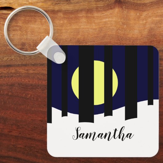 Maan stijgend bij bos in de winter sleutelhanger (Voorkant)