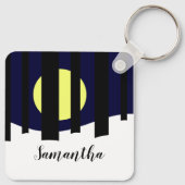 Maan stijgend bij bos in de winter sleutelhanger (Achterkant)