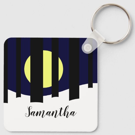 Maan stijgend bij bos in de winter sleutelhanger (Achterkant)