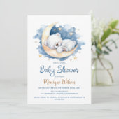 Maan Teddybeer Babyshower Uitnodiging (Staand voorkant)