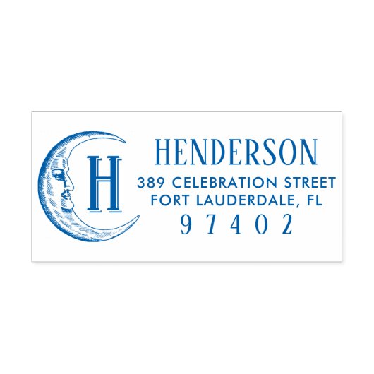  Maan Tekening Monogram Naam Retouradres Zelfinktende Stempel (Design)