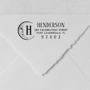  Maan Tekening Monogram Naam Retouradres Zelfinktende Stempel