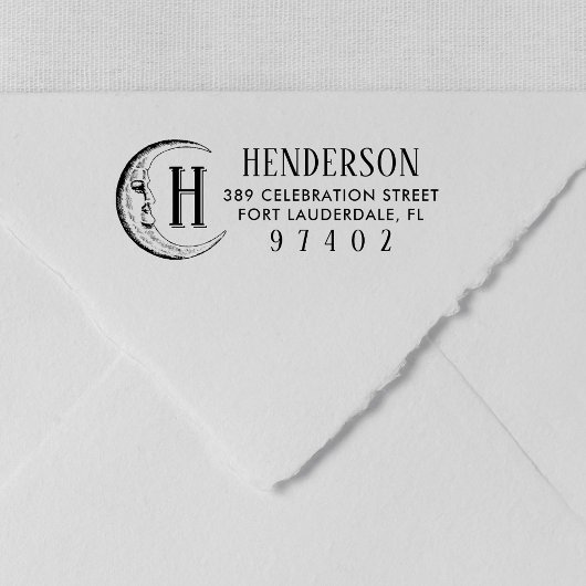  Maan Tekening Monogram Naam Retouradres Zelfinktende Stempel