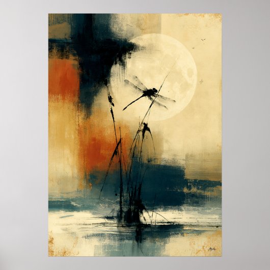 Maan Tonbo Japanse Sumi-E Abstract Libel Wall Poster (Voorkant)