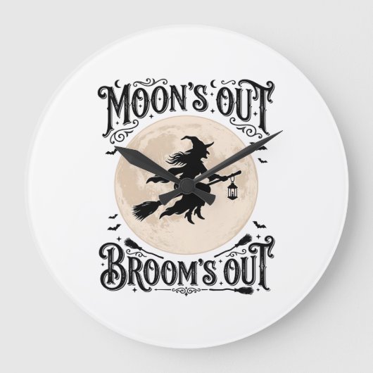 Maan Uit Bezem Uit Heks Halloween Grote Klok (Voorkant)