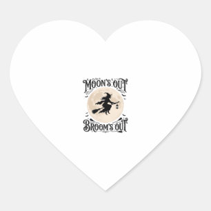 Maan Uit Bezem Uit Heks Halloween Hart Sticker
