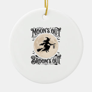 Maan Uit Bezem Uit Heks Halloween Keramisch Ornament