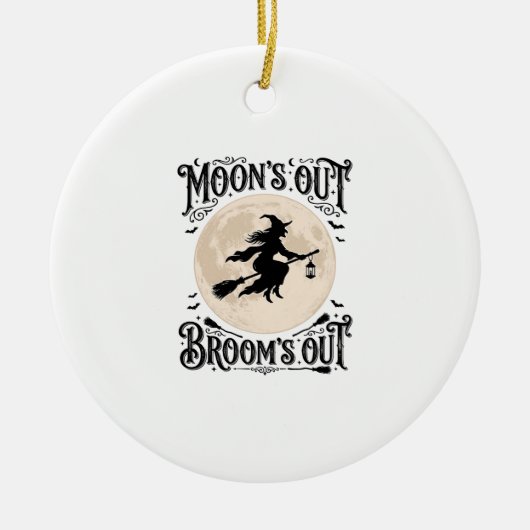 Maan Uit Bezem Uit Heks Halloween Keramisch Ornament (Voorkant)