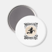 Maan Uit Bezem Uit Heks Halloween Magneet (Voorkant / Achterkant)