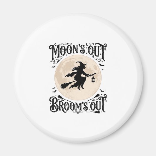 Maan Uit Bezem Uit Heks Halloween Magneet (Voorkant)