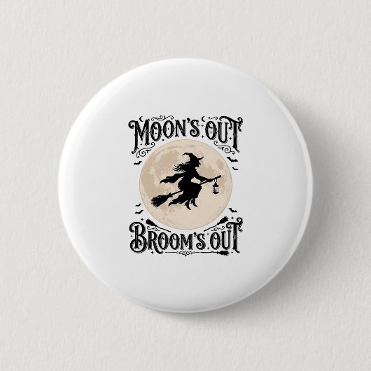 Maan Uit Bezem Uit Heks Halloween Ronde Button 5,7 Cm (Voorkant)