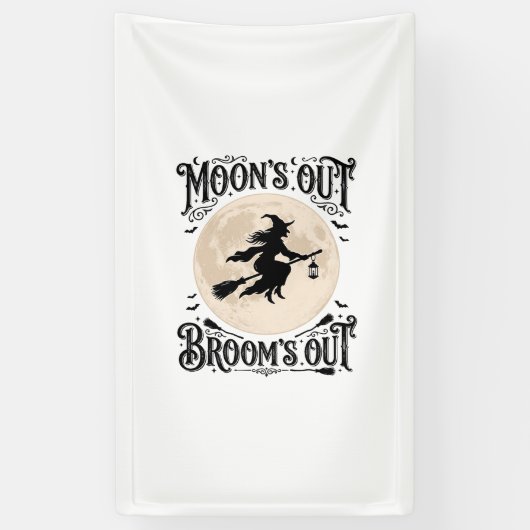 Maan Uit Bezem Uit Heks Halloween Spandoek (Verticaal)