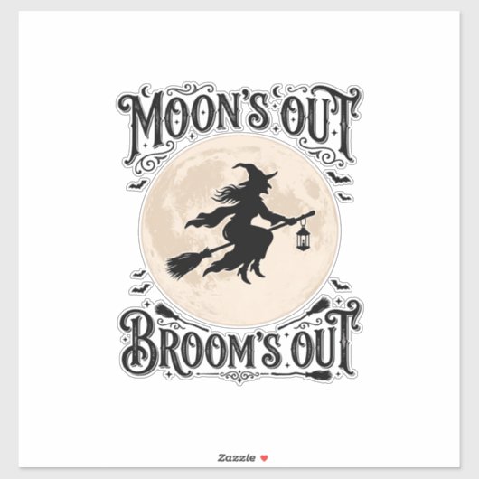 Maan Uit Bezem Uit Heks Halloween Sticker (Vel)