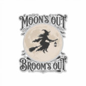 Maan Uit Bezem Uit Heks Halloween Sticker (Voorkant)