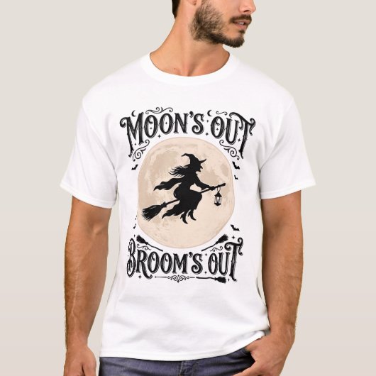 Maan Uit Bezem Uit Heks Halloween T-shirt (Voorkant)