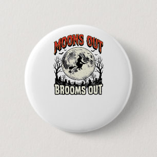 Maan uit Bezem uit Vintage Halloween Heks Ontwerp Ronde Button 5,7 Cm