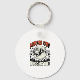 Maan uit Bezem uit Vintage Halloween Heks Ontwerp Sleutelhanger