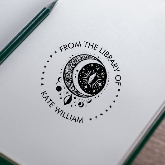 Maan Uit de Bibliotheek van Ronde postzegel Zelfinktende Stempel