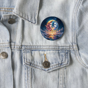 Maan van de Eeuwige Balans – Vuur & Water Zielen. Ronde Button 5,7 Cm