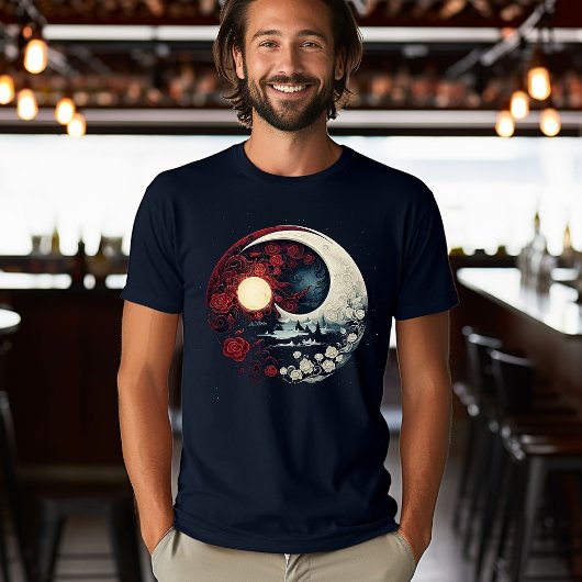 Maan verlichte scène met bloemen t-shirt