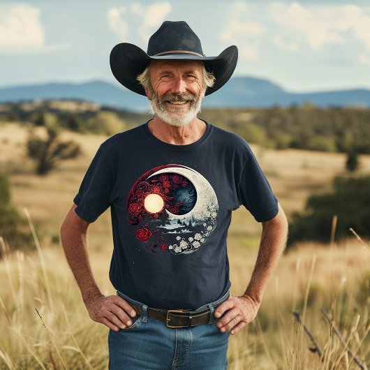 Maan verlichte scène met bloemen t-shirt