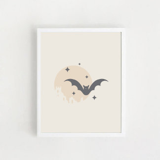 Maan, Vleermuis & Ruïne Kasteel. Halloween Poster