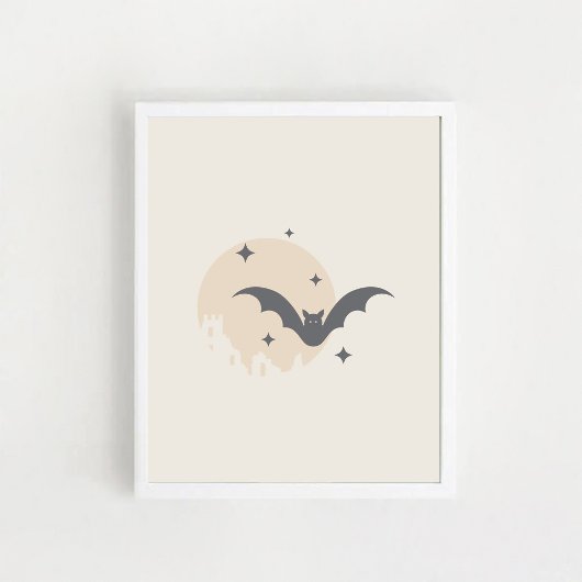 Maan, Vleermuis & Ruïne Kasteel. Halloween Poster
