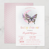 Maan Vlinder Gestippelde Baby Shower Uitnodiging (Voorkant / Achterkant)