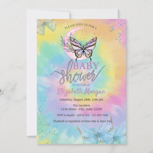 Maan Vlinders Tie Dye Baby Shower Kaart (Voorkant)