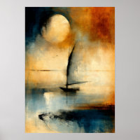 Maan Wasen Japanse Sumi-E Abstracte Boot Wandkunst