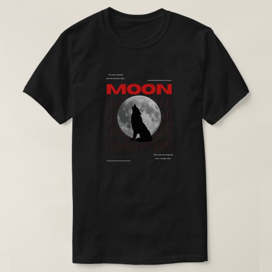 Maan Wolf Grafisch Zwart Esthetisch T-Shirt (Design voorkant)