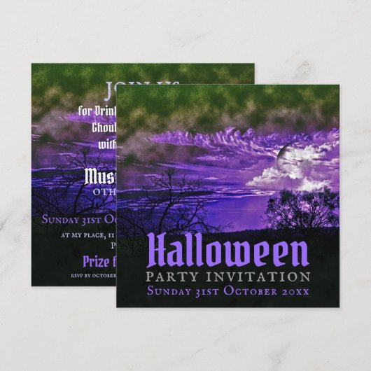 Maan Wolken Paarse Halloween Uitnodigingen (Voorkant / Achterkant)