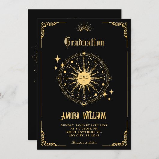 Maan Zon boho kunstsymbool afstuderen Kaart (Voorkant / Achterkant)