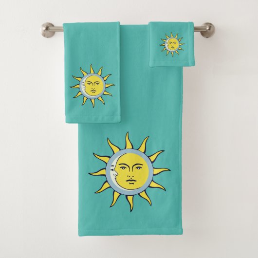 Maan & Zon Conjunctie op Teal Bad Handdoek (Insitu)