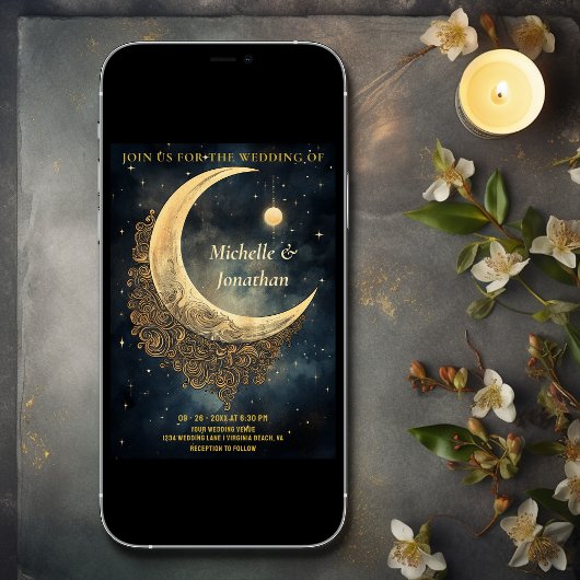 maan, zon en sterren hemelse bruiloft kaart