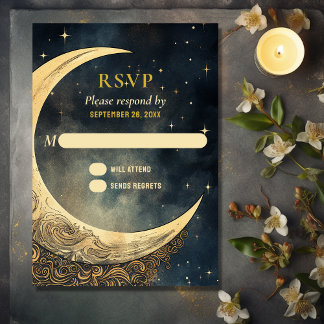 maan, zon en sterren hemelse bruiloft RSVP kaartje